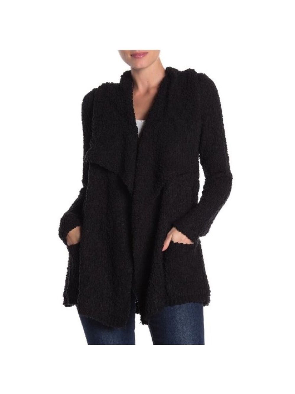 Bobeau Boucle Popcorn Draped Button Cardigan